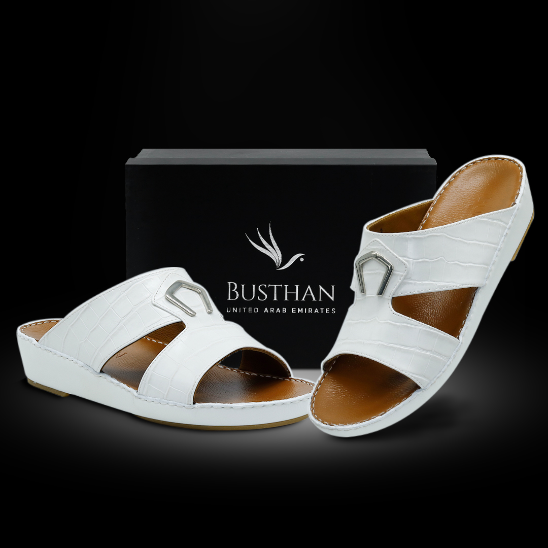 Busthan-03-[H19]-CROCODILE-Pattern-White-Tan-Gents-Sandal-40